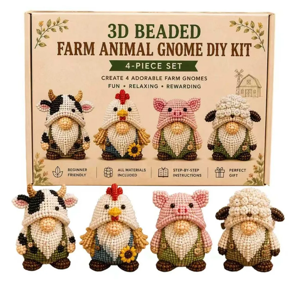 Vibrant Tube Beads 3D Beaded DIY Craft Kit Gnome Dragon Handmade Bead Art Set Nativity Colorful Bead Doll Making Supply