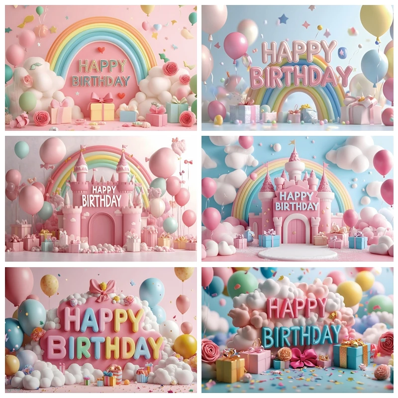 Happy Birthday Backdrop Banner Sign Poster Colorful Balloons for Kid Gifts Birthday Party Banner Cake Table Decorative Supplies