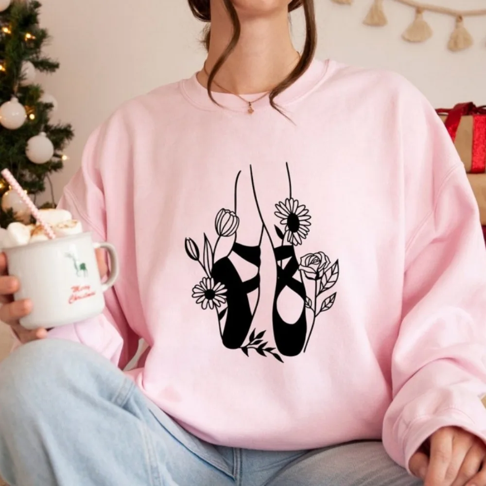 

Балетная толстовка с цветочным принтом, эстетический балетный свитер, толстовка для балерины, милая балетная толстовка с капюшоном, Ropa Mujer, толстовка с длинными рукавами