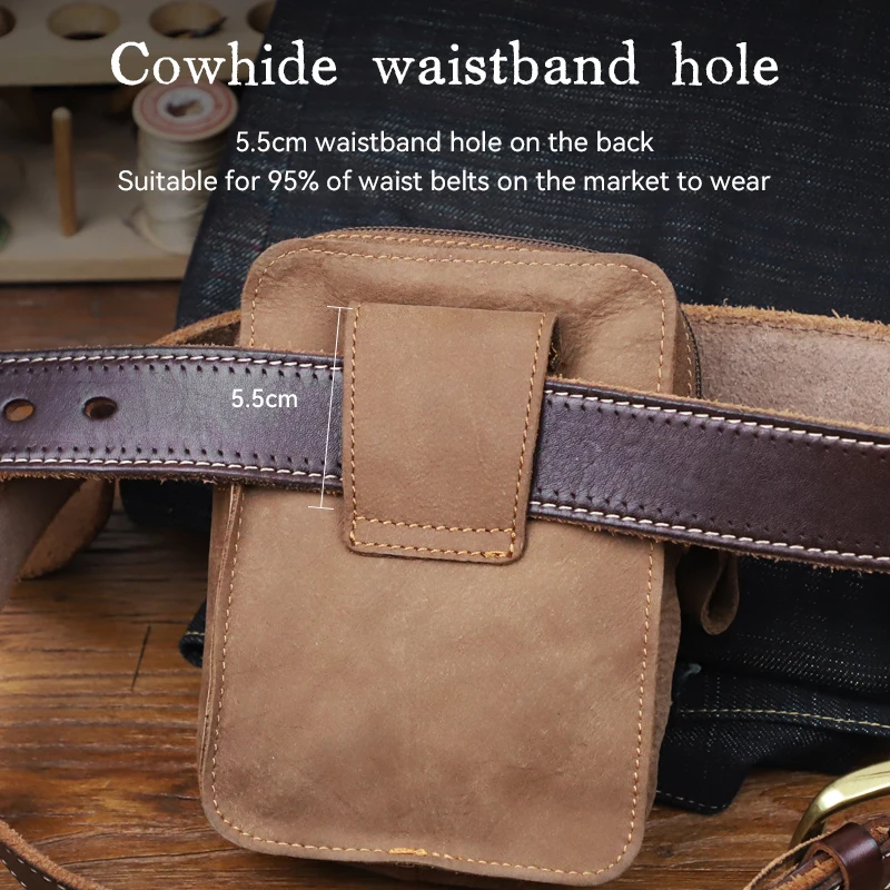 جديد خمر الرجال جلد البقر الخصر حقيبة الذكور الرياضة في الهواء الطلق الخصر حزم للرجال ارتداء مقاومة حقيبة الهاتف المحمول