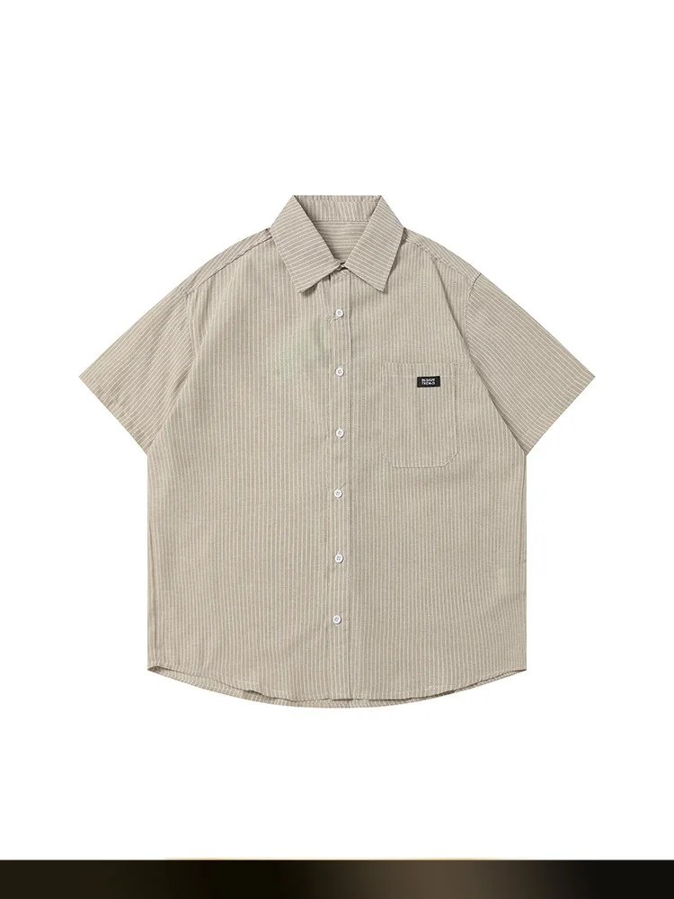 

Японская ретро-рубашка Nted с контрастными вертикальными полосками, летняя повседневная рубашка с коротким рукавом для пар, свободного кроя