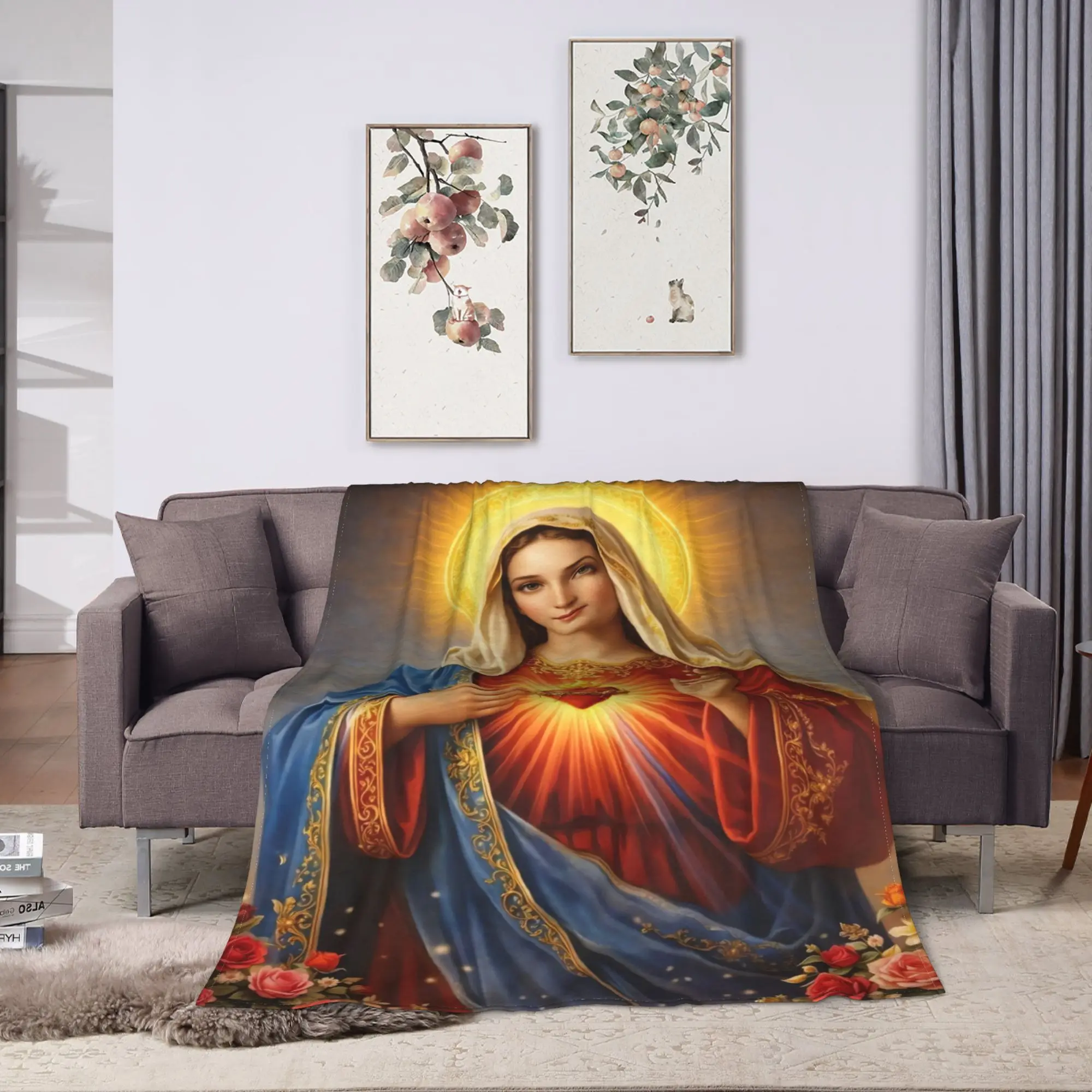Virgin Mary Cherubs Rose Blankets Quality Super Soft  Throw Blanket Spring Decorative Couch Bed Funny Bedspread