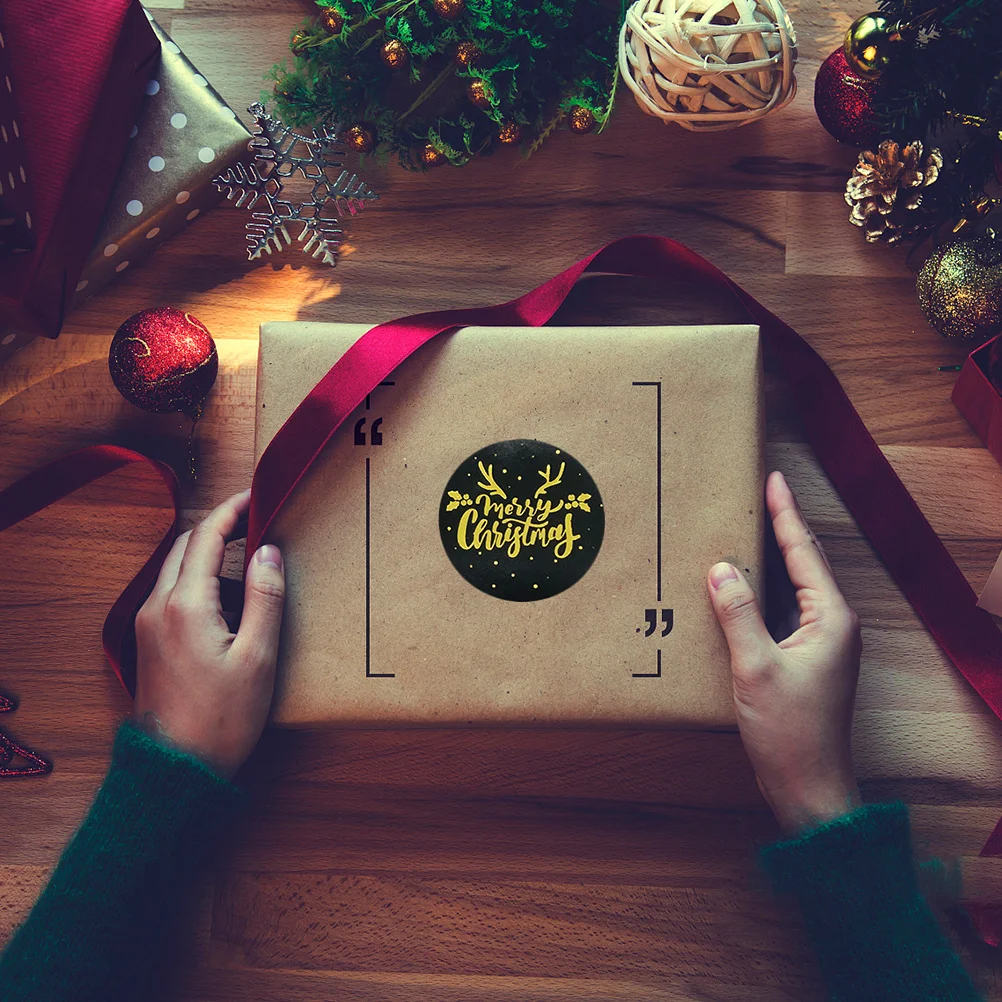 

2 Rolls Christmas Gold Sealing Stickers Self-Adhesive Gift Wrap Labels For Envelope Packing Bag Decor Holiday Party Kids Craft