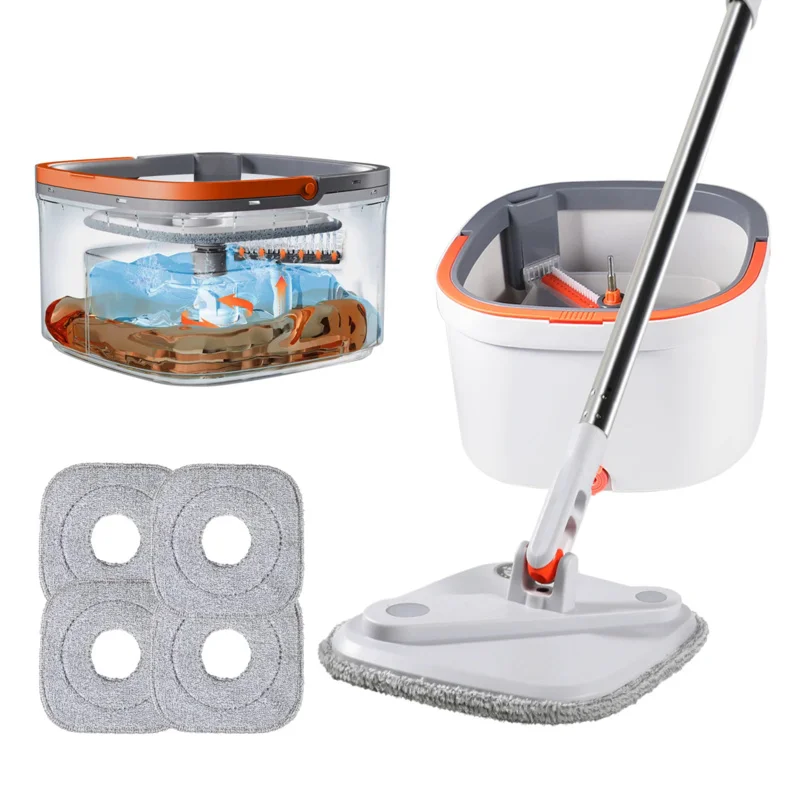 

Mop Water Separation Square Mop With Bucket 3PCS Mop Heads 360 Ceaning Microfiber Lazy Floor Floating Household Cleaning mop