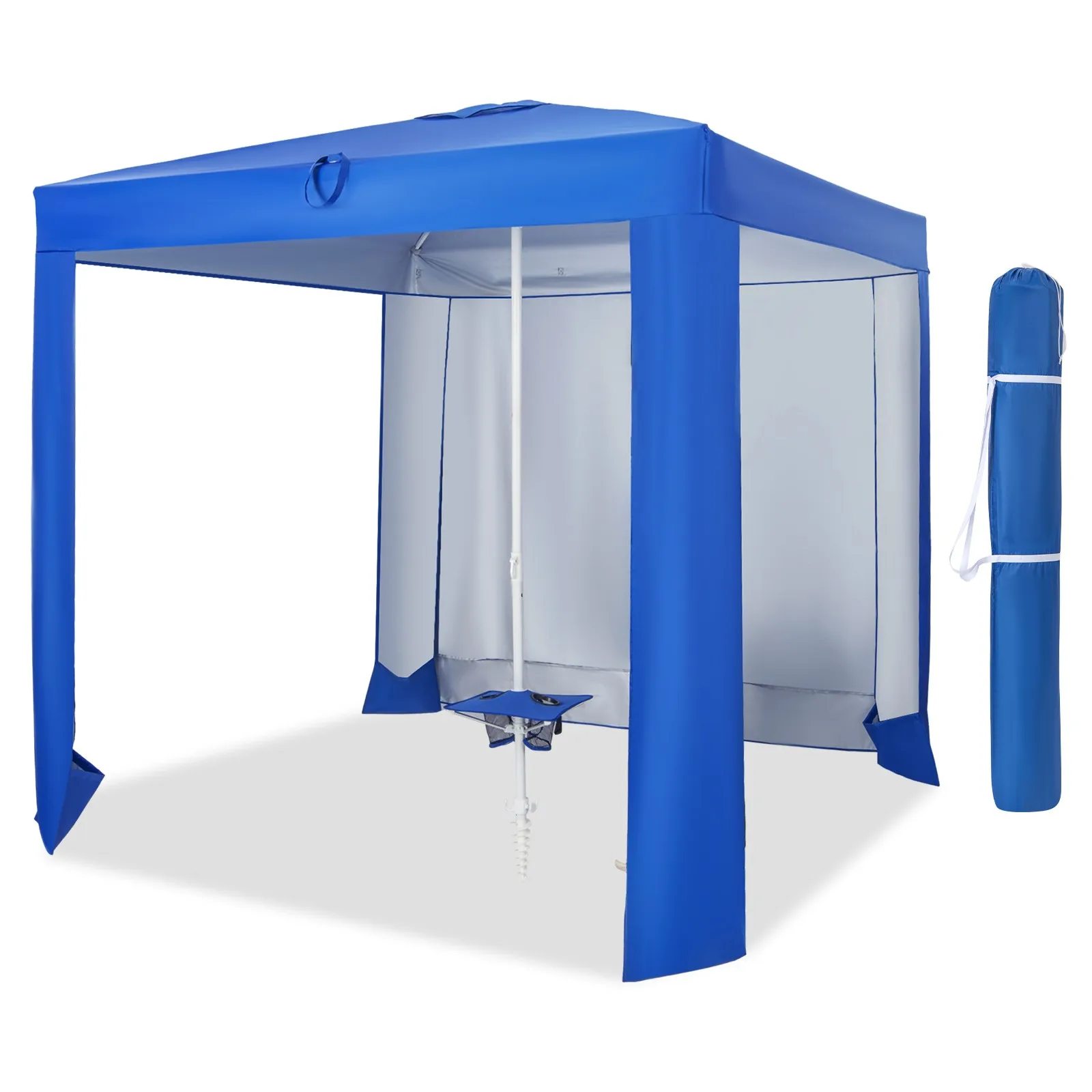 

UPF 50+ Beach Tent 6.6ft x 6.6ft Beach Cabana w/ Folding Table, 5 Sandbags