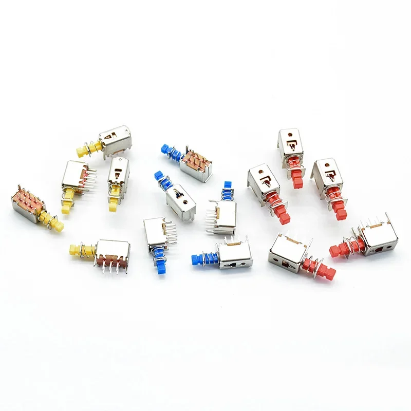 5pcs  red blue yellow A03/04 Right Angle PCB Latching Push Button Switch DPDT Double Pole 6 Pin self-locking key power switches