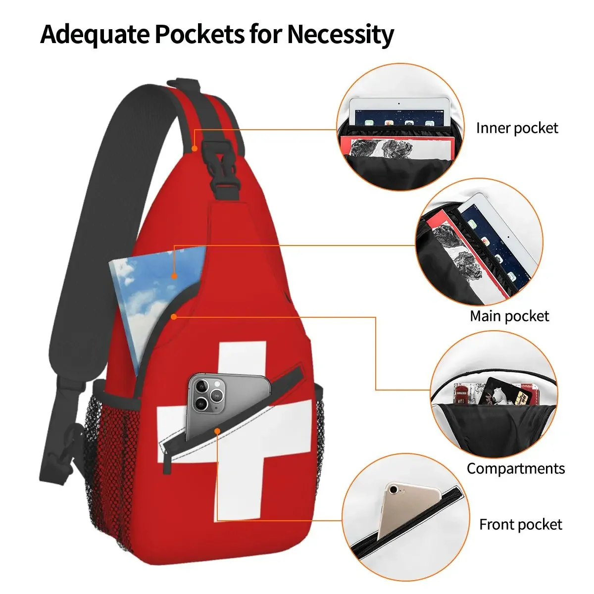 Crossbody Bag Sports Swiss Switzerland Flag Chest Bag Unisex Women Man Fashion Shoulder Backpacks Travel