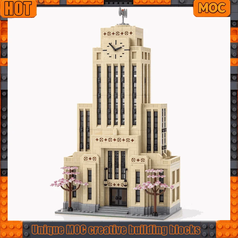 4191PCS Art Deco City Hall Skyscraper Model Building Blocks Custom Puzzle Architecture Scene Display Stand Gift For Collectors