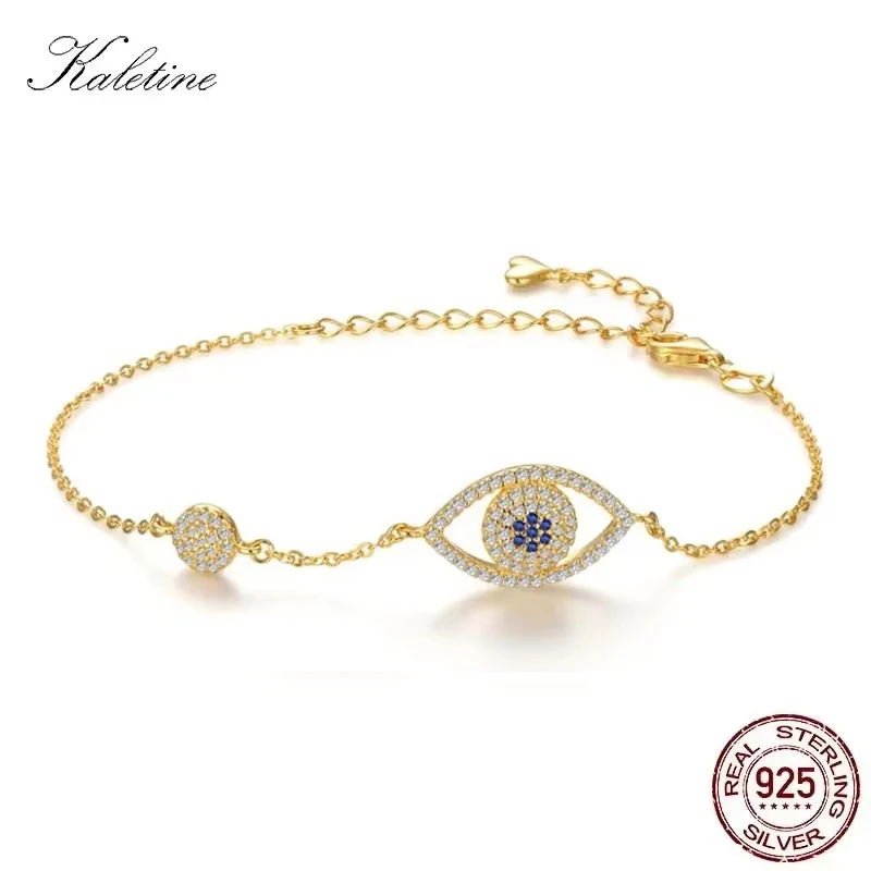 KALETINE Lucky 925 Sterling Silver Evil Eye Bracelets for Women Blue Stone Austrian Crystal Turkey Jewelry Gift