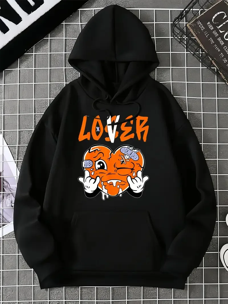 

Orange Heart Graphic Print Autumn and Winter Pure Cotton Men's and Women's Hoodies Outdoor Street Sports Training Brand Trendy