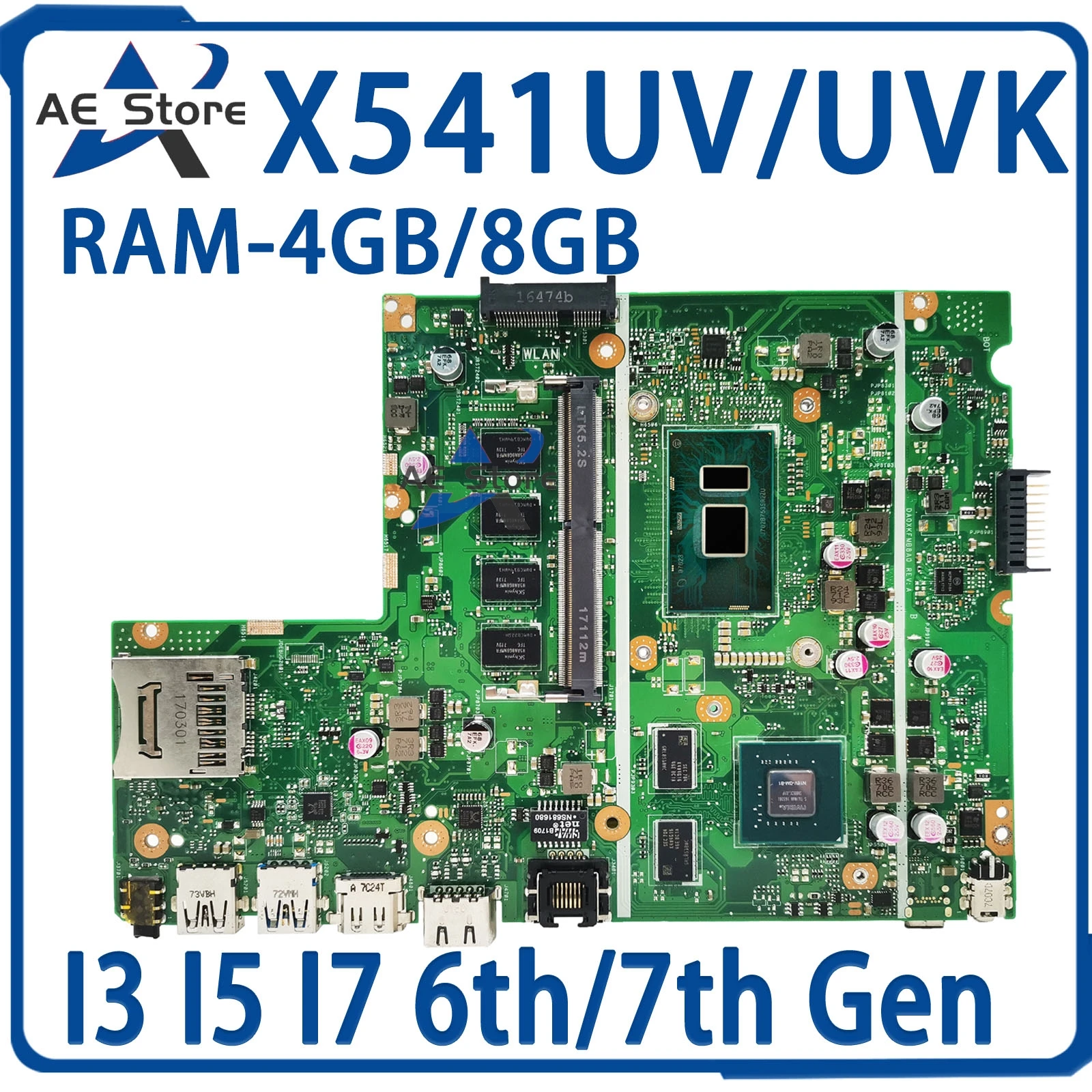 X541UV Laptop Motherboard For ASUS X541UJ X541UVK X541U F541U A541U Mainboard I3 I5 I7 CPU GT920M 4GB/8GB-RAM MAIN BOARD