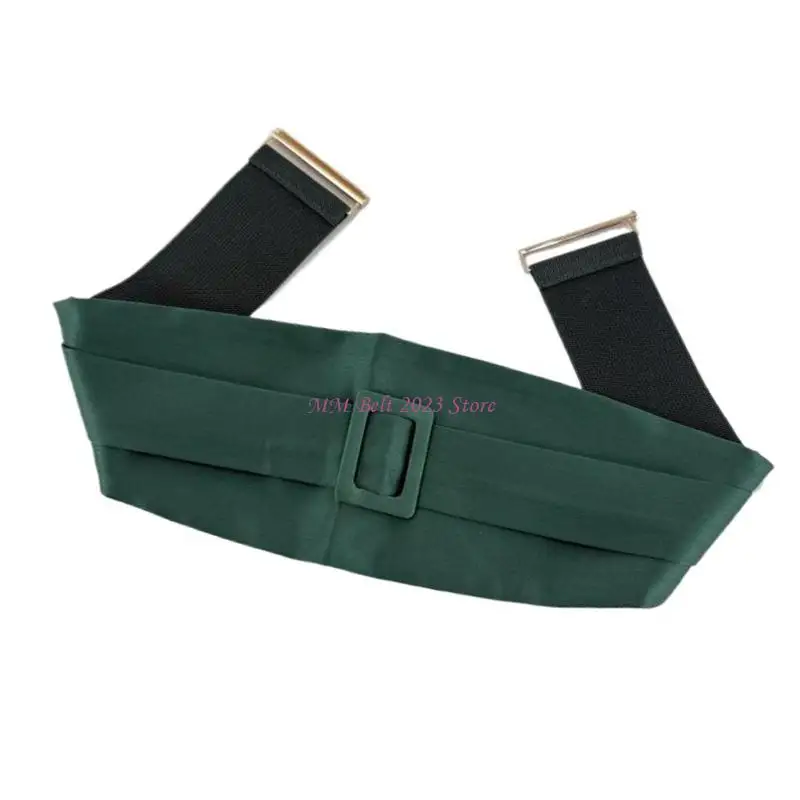 49ME Elegant Waistbelt Wide Corset Belt For Women Black Green Fabric Waistband