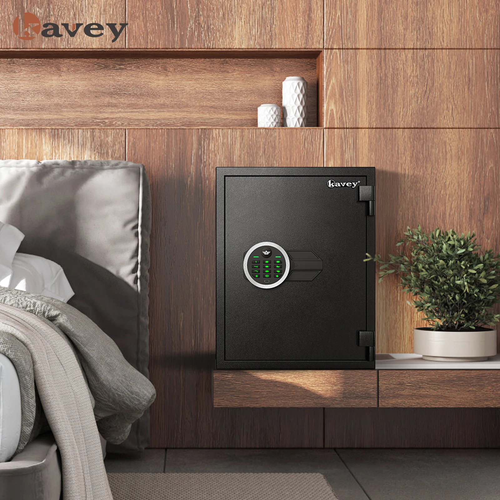 Kavey feuerfester Safe, Heimsafe mit Dual-Alarmsystem, Stummschaltungsfunktion, LED-Licht, großer Safe für Wertsachen im Home-Office