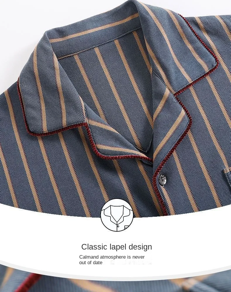 Frühling Herren Herbst und Winter langärmelige lange Hosen mittleren Alters dünner Abschnitt von Pyjamas Nachtwäsche Homewear Anzug Loungewear – Detail 5