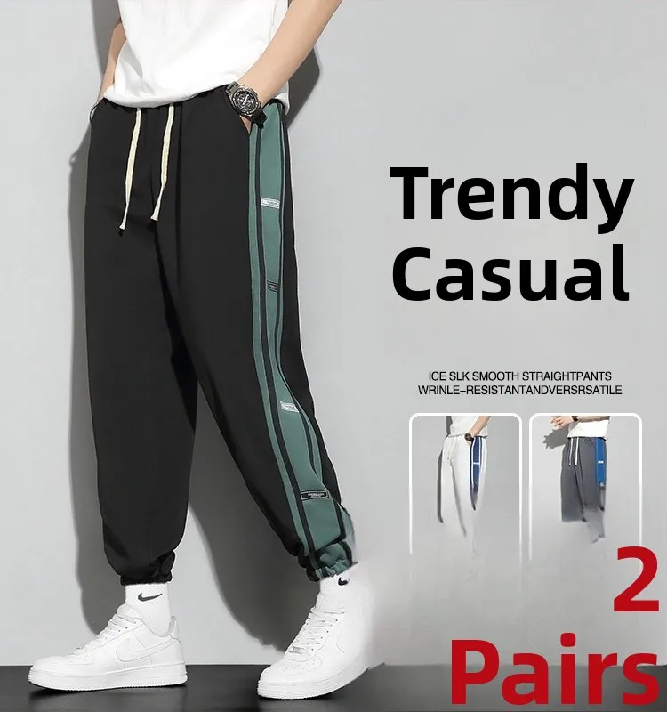 

Men's Spor Fce Lined Loose Fit Casual Pants Youthful Autumn Winter Outerwear Trousers Teenagers Trendy Cuffed Sweatpants