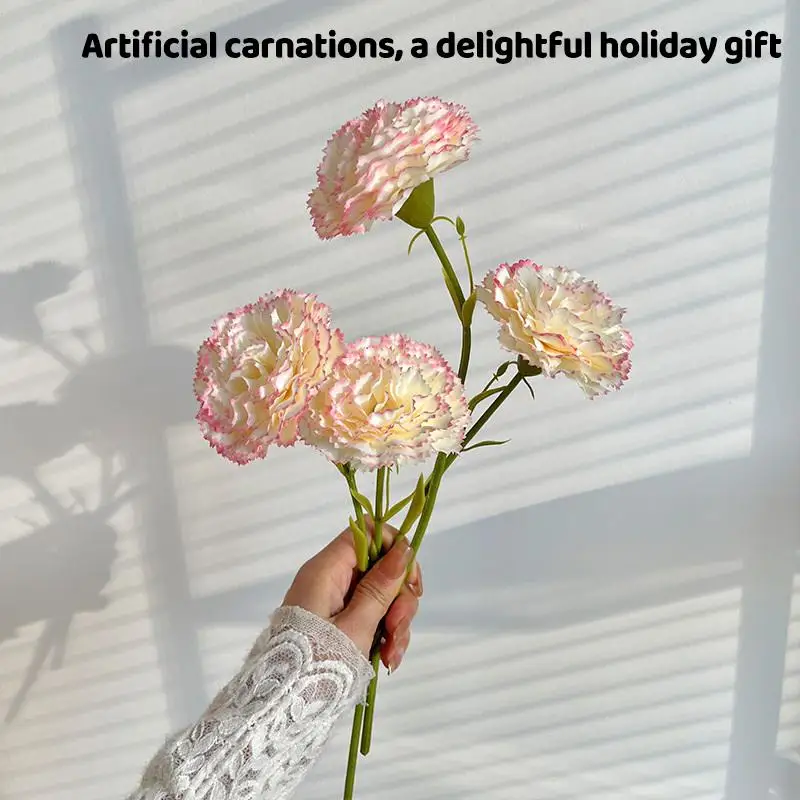 Artificial Carnations 16 Stems Flocked Silk Flowers for Mothers Day Teachers Gift Bedroom Living Room Holiday Decor