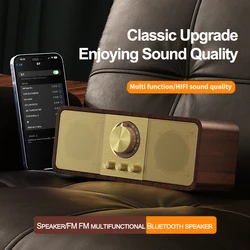 Wooden Wireless Bluetooth Speakers HI-FI Audio Retro Style Design Home Multifunctional FM Radio Outdoor Portable Caixa De Som