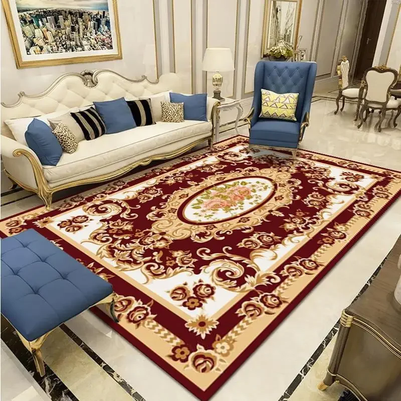 European Classical Style Carpet, Red Floral Carpet, Living Room, Palace Pattern Rug, Bedroom, Blue Large Carpets, Non-slip Mat