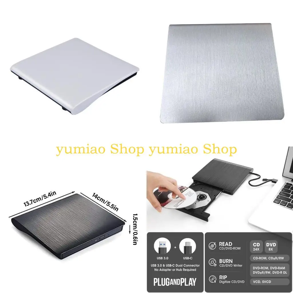 587B Easy to Use DVD Player External Optical Drive, USB Type C DVD Player for Computers, Supports Multiple System