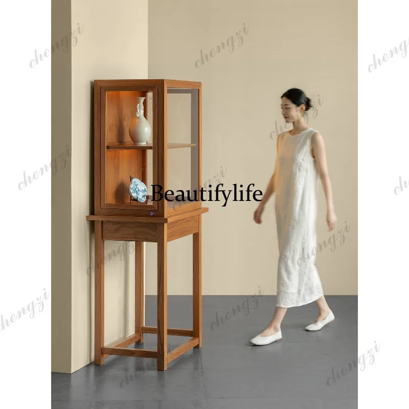 Display cabinet All solid wood Myanmar Wacheng teak Song's aesthetic bogu frame glass display cabinet