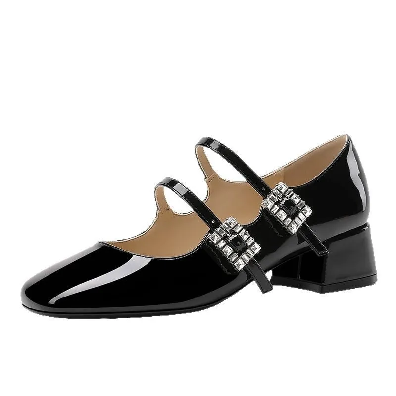 

【Measure Your Feet Length Before Order】Crystals Buckle Luxry Designer Women Elegant Party Block Heels Mary Jane Shoe 174-CHC-33
