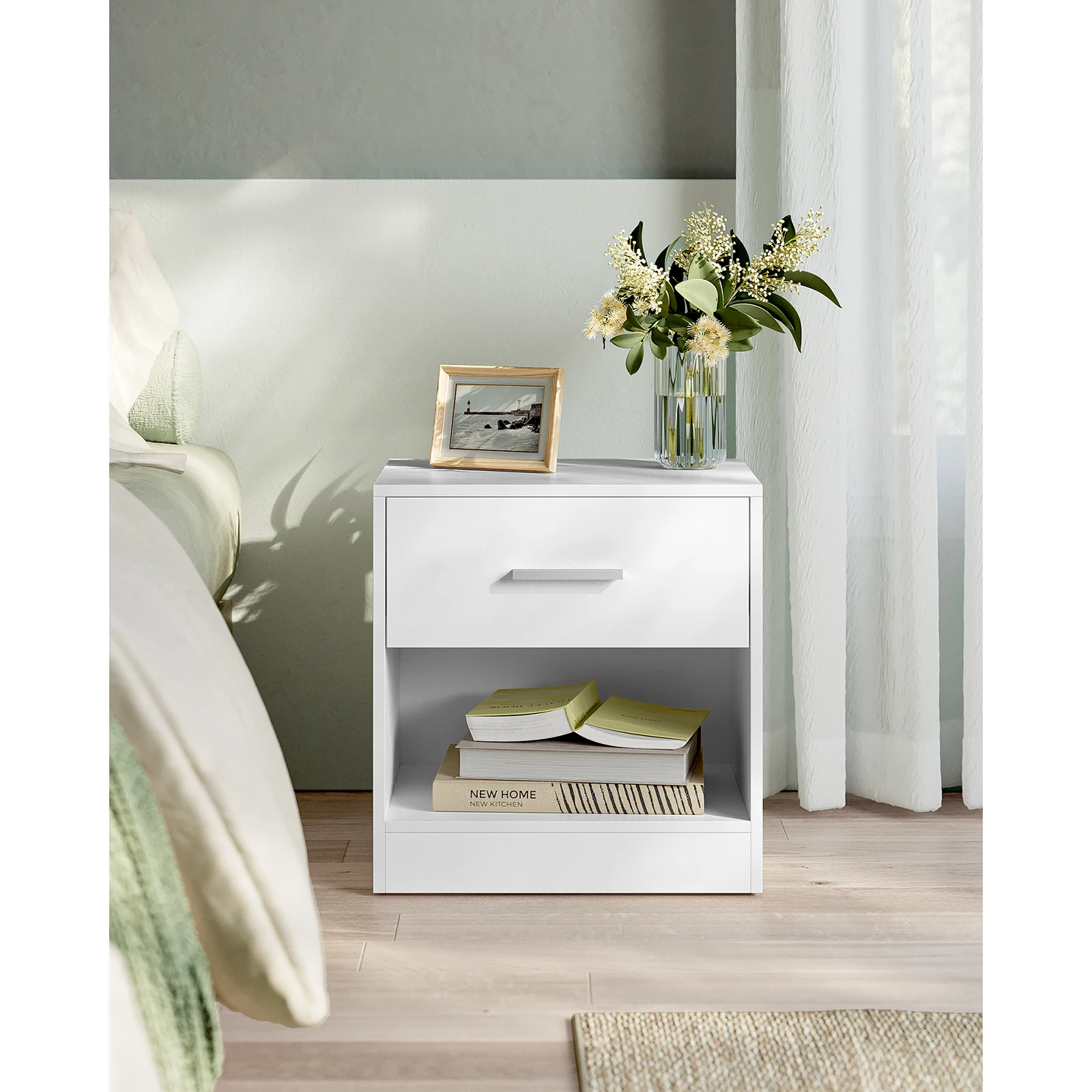 VASAGLE Bedside Table, Side Table with Drawer, Handle, Open Compartment, End Table