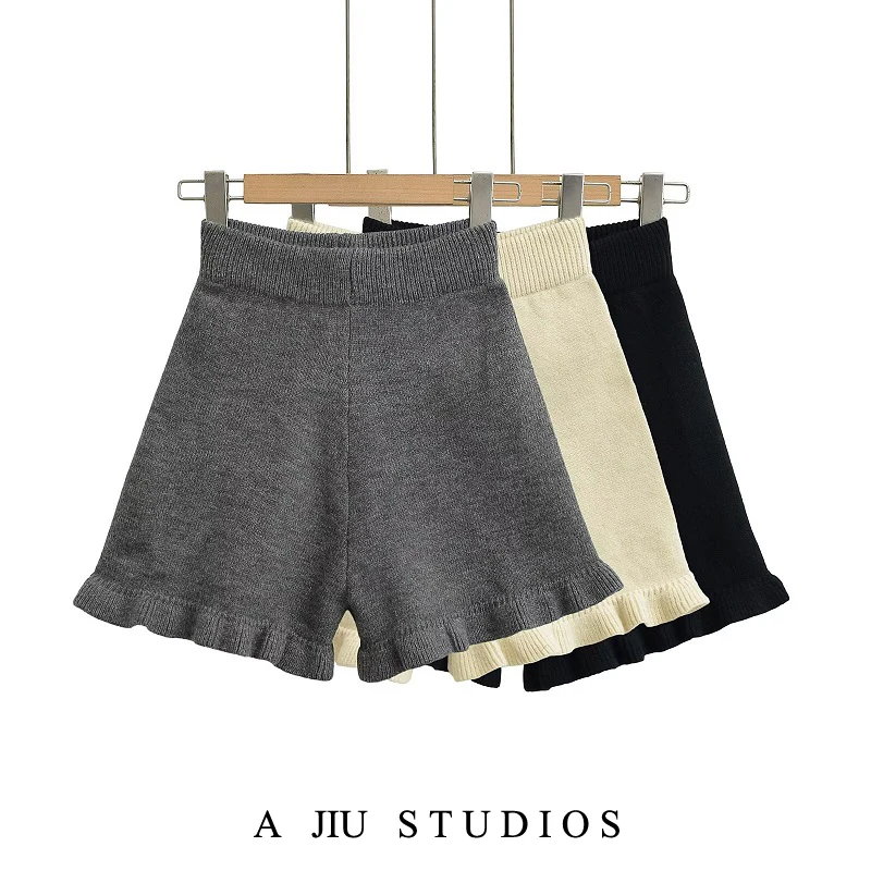 ay Knitted orts Women's Spring Autumn Outerwear Loose High Waist Wide Leg Boot Pants Street Sle Casual Trousers