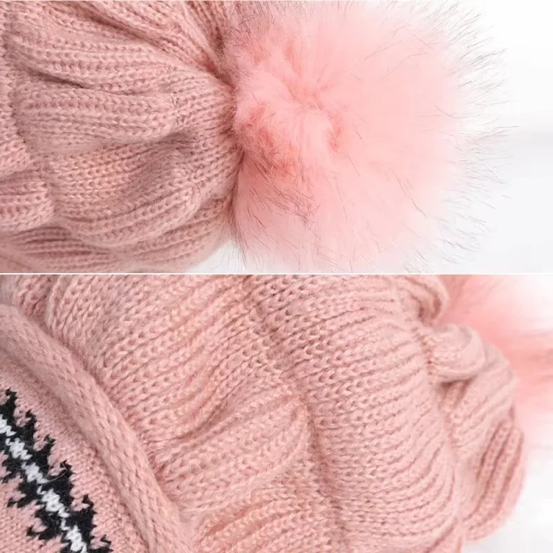 Fashion Winter Beanie Hats with Earflaps & Gloves Set Casual Beret Knitted Beanies Caps for Women Neck Ear Warmer A009