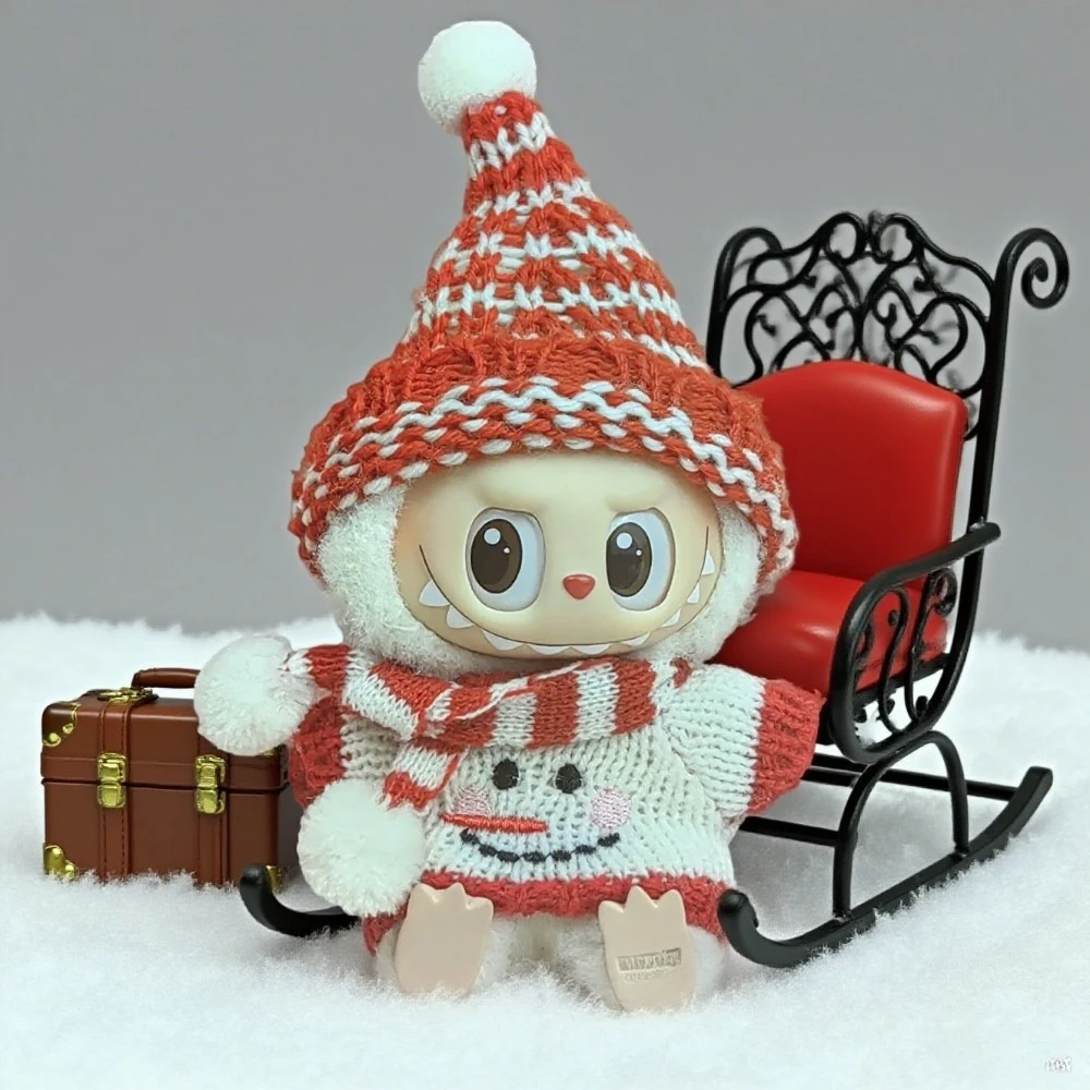 

Кукольная одежда для 15-17 см, одежда Labubu, веселая рождественская шапка, шарф, комплект с изображением лося и снеговика, мини-плюшевый аксессуар для куклы, новогоднее платье, подарок