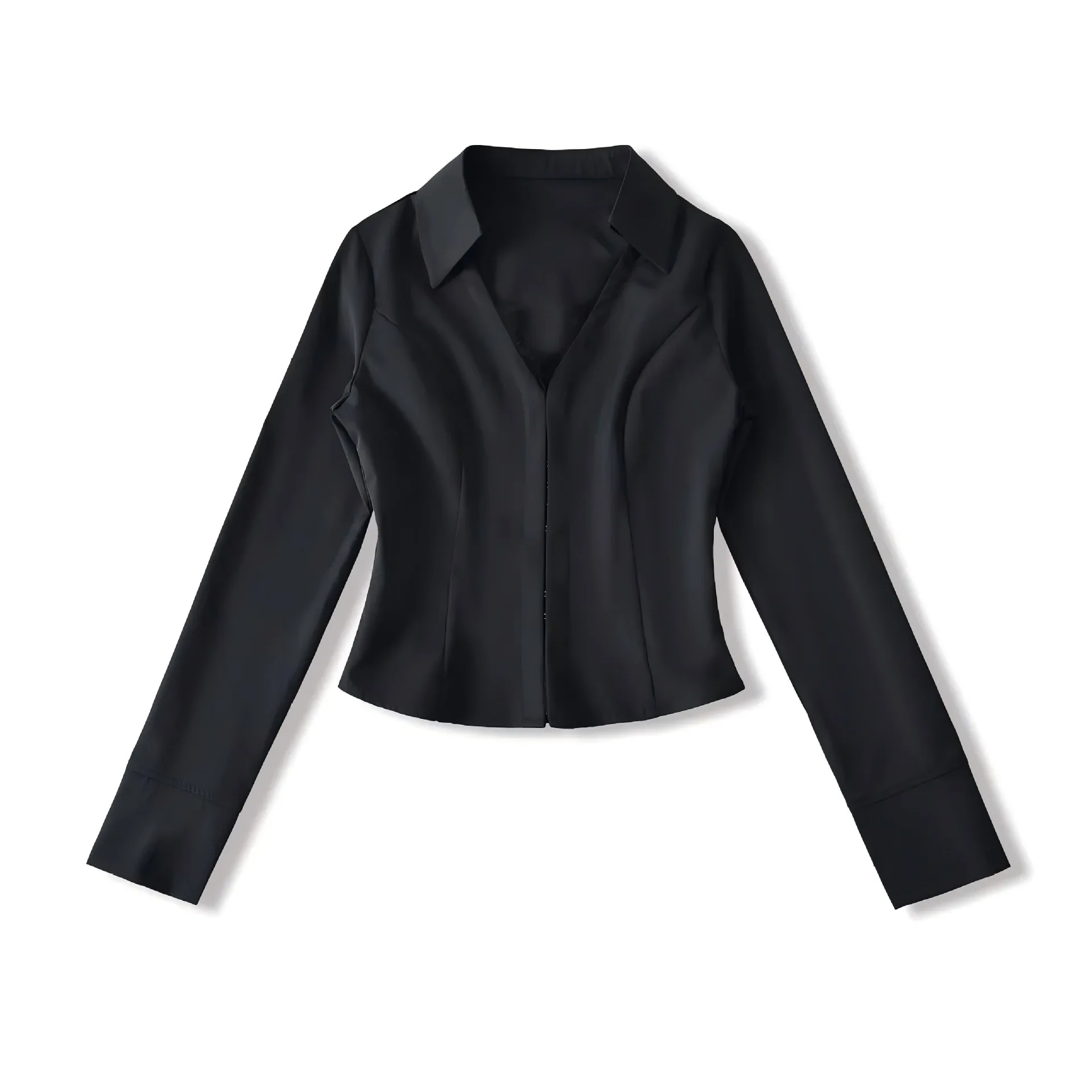 

Elegant Sister Style Slim Fit Polo Collar Long Sleeved Shirt For Women Autumn Hook Waist Slimming Patchwork Lace Blouse ET7M