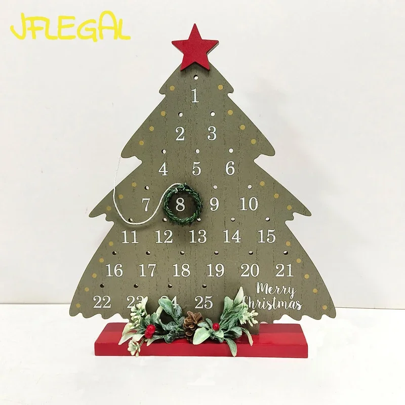 

JFLEGAL Christmas Desktop Home Decoration Small Tree Vine Circle Countdown Calendar Ornaments Wooden Crafts Advent Calendars