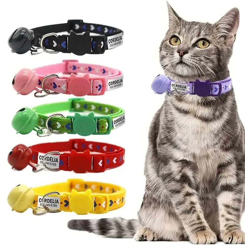 Personalized Cat Collar Pet ID Tag Name Custom Free Engraved ID Nameplate Kitten Puppy Anti-lost Nametag Safety Buckle Necklace