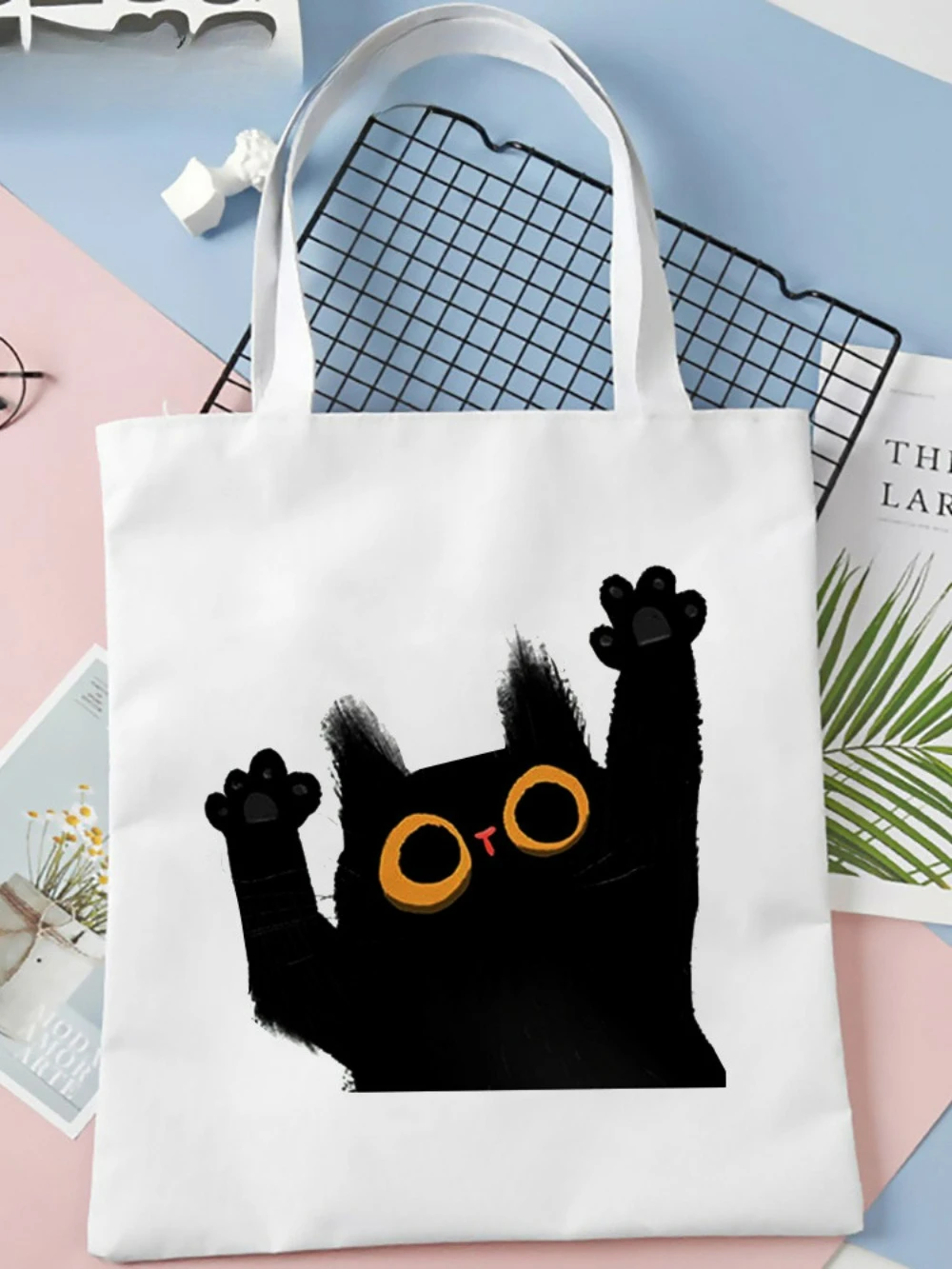 

Playful Black Cats Pattern Tote Bags Women Cartoon Animal Canvas Shoulder Bags Funny Kitten Lover Shopping Handbags