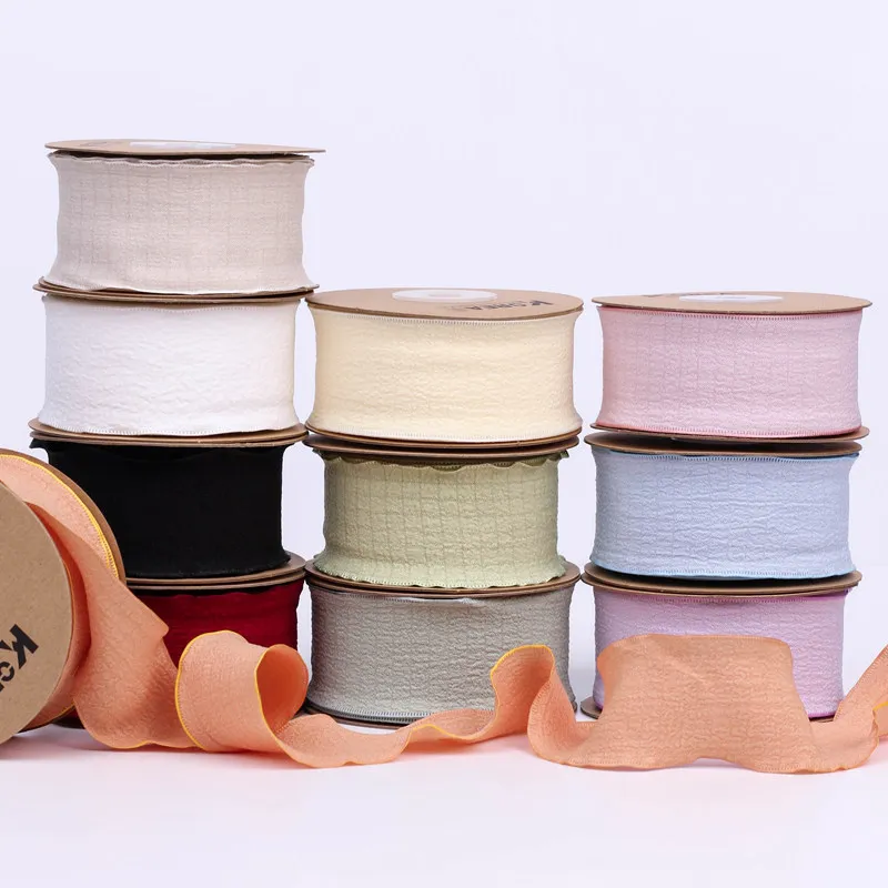 Lace Ribbon with Bow Hair, Ruffle Half DIY Ribbon, Cake Shop Clothing Cassette Decorative Ribbon, 11 Colors 16-60mm,