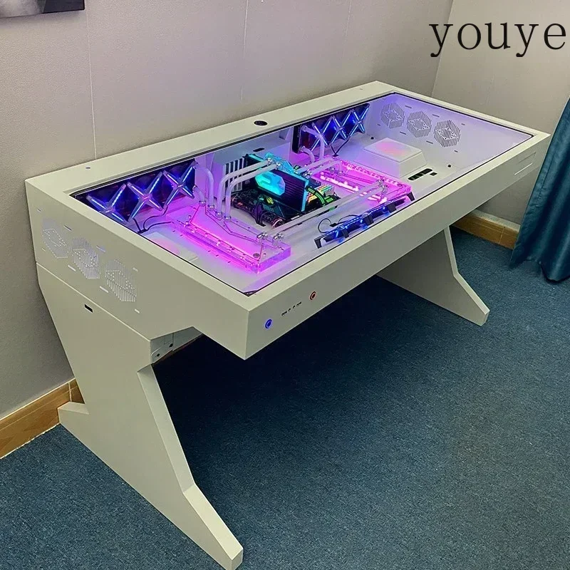 X-S   Tempered Glass Side Panel Desk RGB PC Case And Desk Two In One Combo Computer Case Tower Gaming Table HG