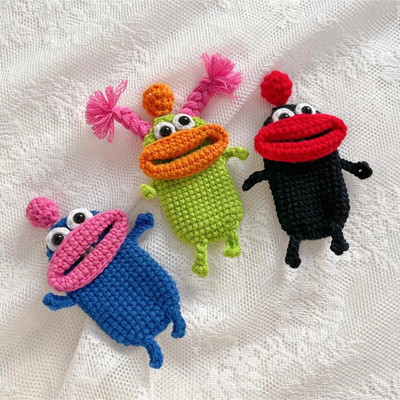 Creative Cute Cartoon Car Key Pack Sausage Mouth Knitting Wool Car Pendant Big Mouth Monster Key Case Chain