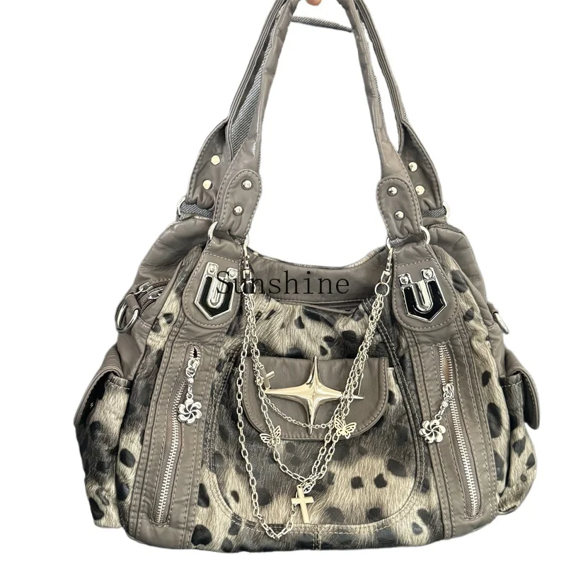 

Leopard print subculture retro texture Spice girl large capacity shoulder messenger bag