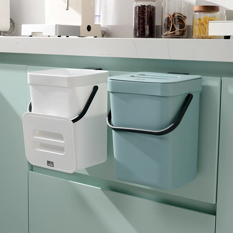 5L Wall Mounted Trash Can Kitchen Cabinet Punch-free Bucket For Bathroom Recycling Hanging Trash Bins Kitchen Accessories