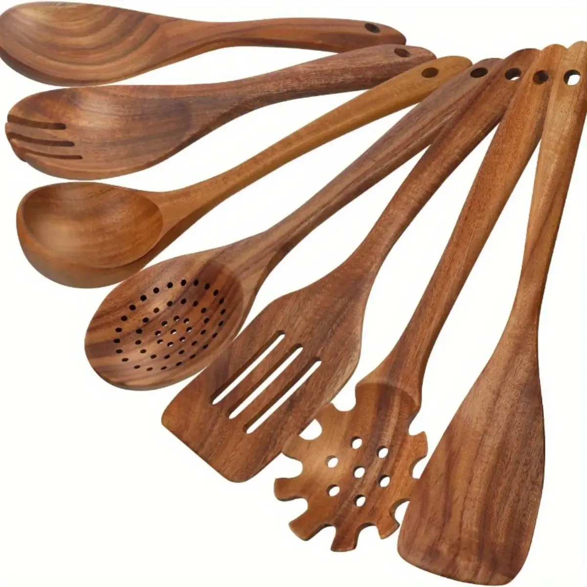 

Wooden Kitchen Cooking Utensils Set,7pcs Natural Teak Wooden Spoons for Cooking,Heat Resistant Kitchen Cookware for Nonstick Pan