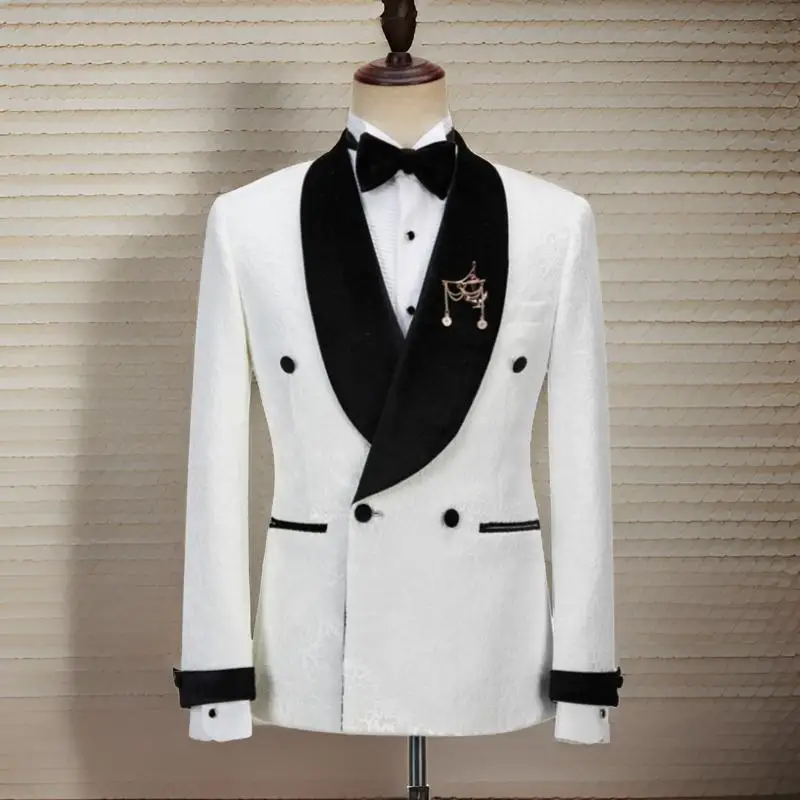 คู่ดอกไม้ชุดสําหรับชาย 2024 กํามะหยี่สีดําผ้าคลุมไหล่เจ้าบ่าว Tuxedo Tailor Made เสื้อสูทกับกางเกง