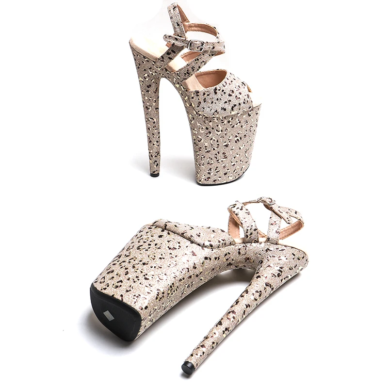 Leecabe-Sandalias con estampado de leopardo y purpurina, zapatos de plataforma superior, tacón alto, Punta abierta, pole dance, 23cm/ 9 pulgadas