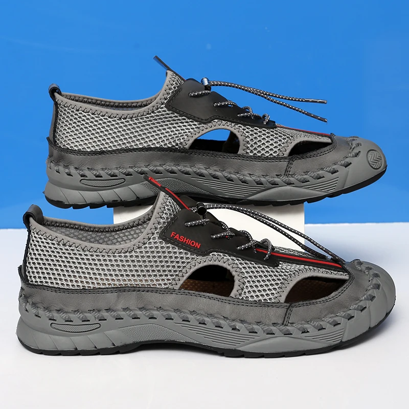 Summer New Men's Mesh Shoes Hollow Breathable Sandals Beach Shoes Men's Outdoor Camping Shoes Trend Casual Shoes Thick Sole