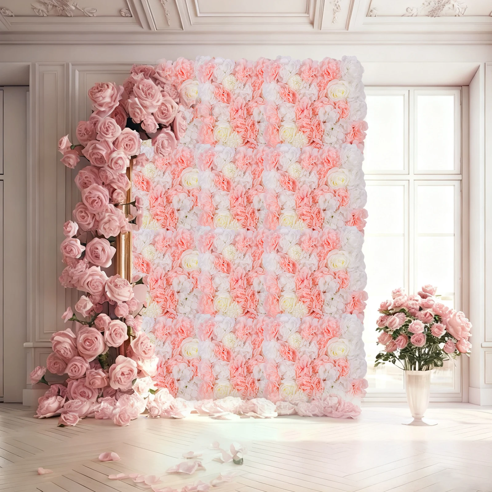 

12 pcs Flower Wall Backdrop Wedding 38cm x 38cm3D Floral Rose Wall Panels - Party Event Background Bridal Shower Decor