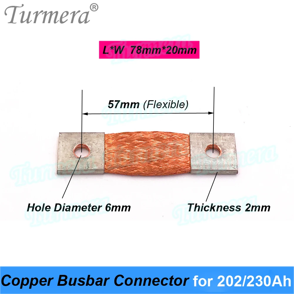 Turmera 12V Busbar Lifepo4 Battery Flexible Copper Connecter Hole to Hole 57mm 2mm 400A Use in 200Ah 202Ah 230Ah Lifepo4 Battery