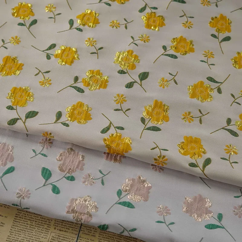 Gold Silk Flower Yarn-dyed Jacquard Fabric Spring Autumn Dress Shirt Messenger Bag Fashion Design for Sewing Decorative Cloth