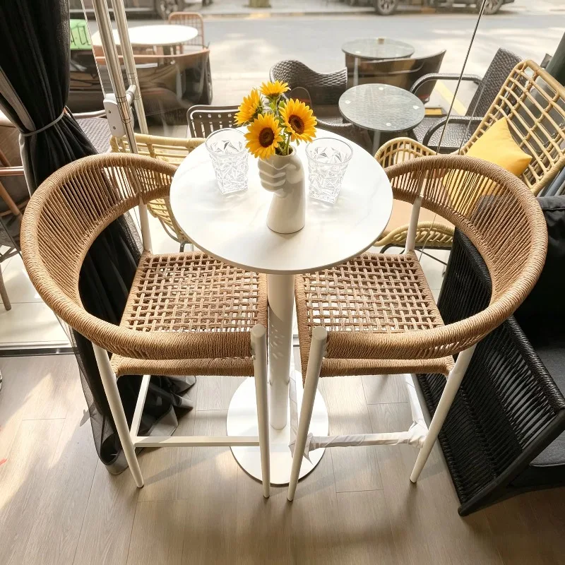 

#Bamboo Nordic Style Outdoor Furniture Set With Backrest And Wrought Iron Table For Courtyard Terrace Balcony