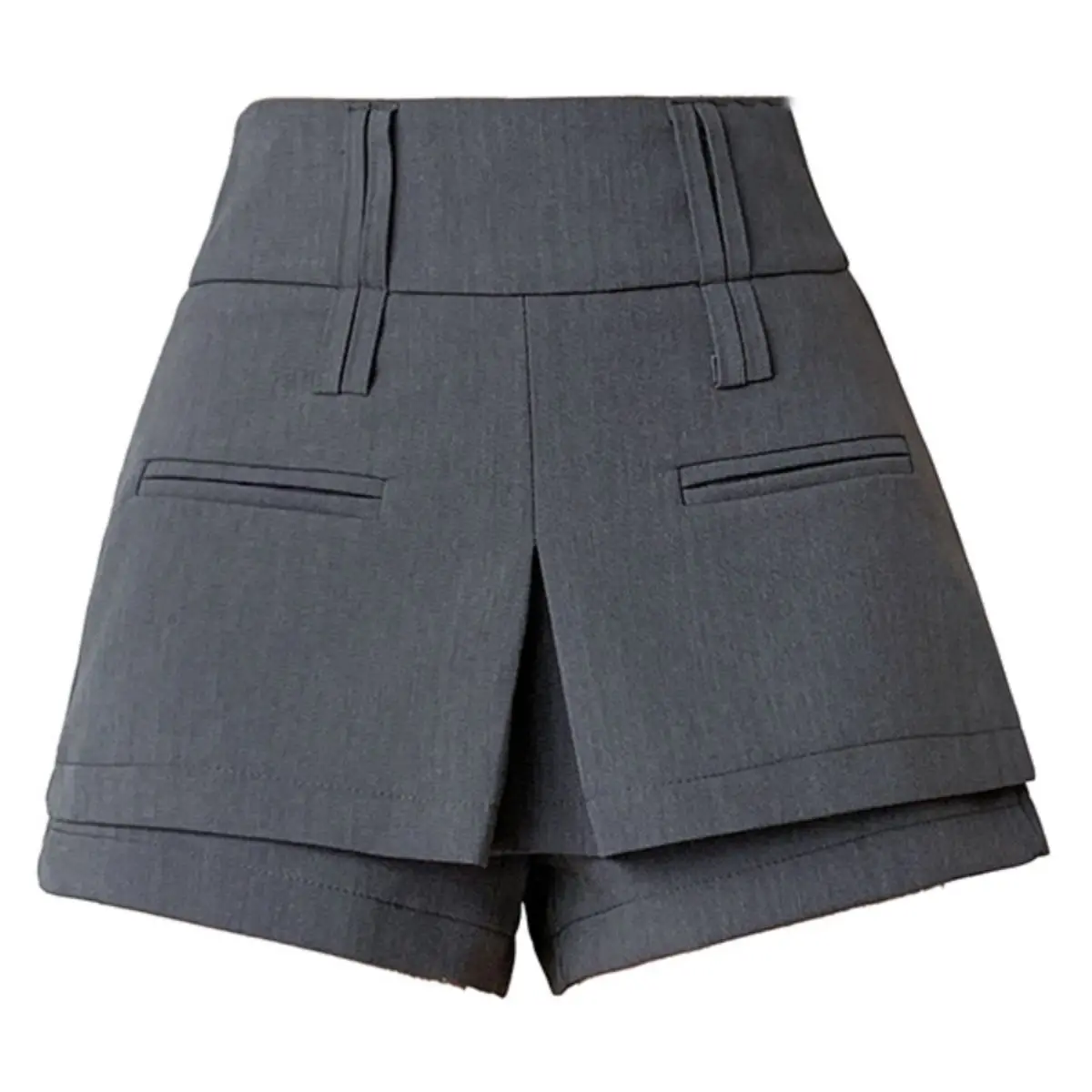 Summer New Solid Color High Waisted Fake Two-Piece Skirt Pants for Women, Elegant and Fashionable British Style Slim Fit Shorts