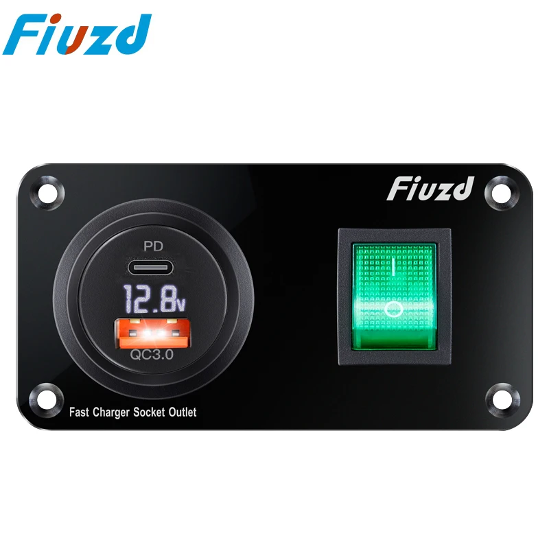 

Car Charger 12V Switch Panel QC3.0 and PD USB Charger LED Voltmeter Cigarette Socket for Car Boat