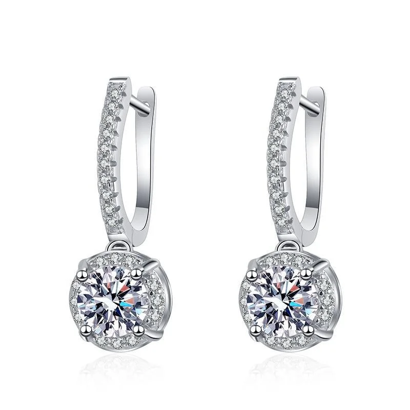 E015 Lefei Fashion Luxury Diamond-set Classic Color D Moissanite Round Dangle Earrings Women s925 Sterling Silver Party Jewelry