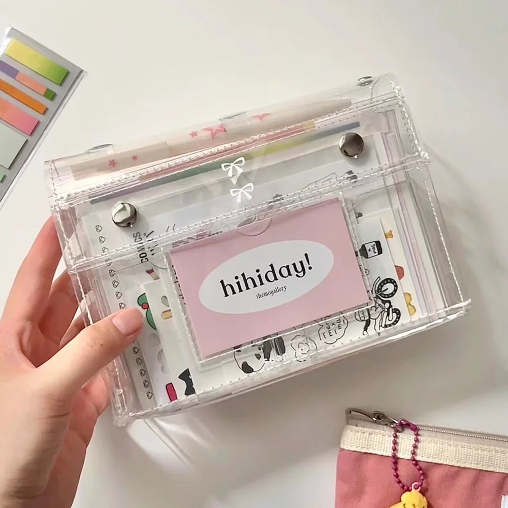 Student Exam Special Transparent Storage Bag Waterproof Snap Stationery Pouch Portable Large Capacity Document Bag Minimalist